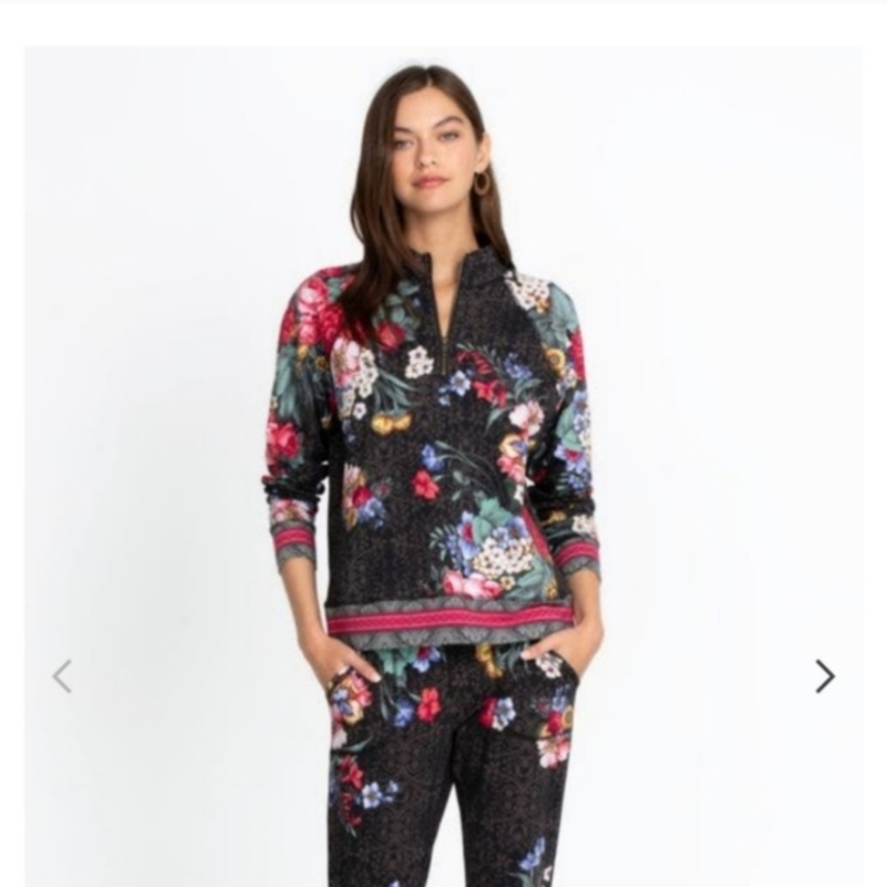 Johnny Was Women’s Onyx Sistine Half Zip Cotton Floral Boho Pullover Size Small - Picture 4 of 11